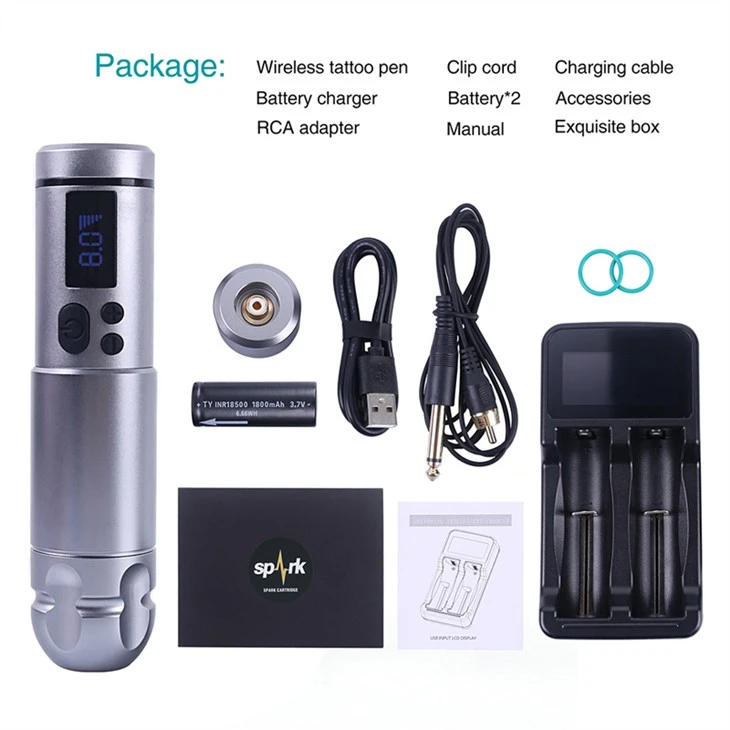 2 Pin Máy xăm Spark Cung cấp hình xăm chuyên nghiệp không dây