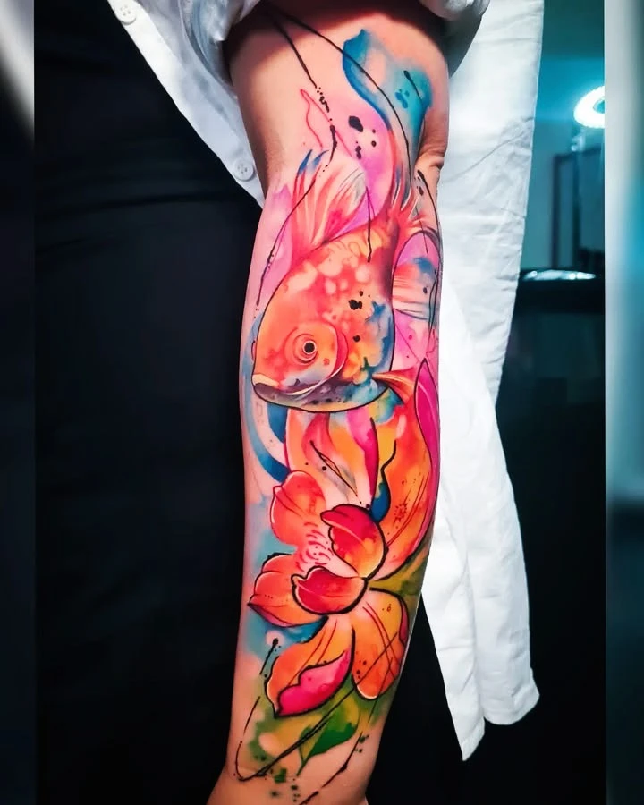 Award-Winning Artistry A stunning watercolor koi tattoo fluid vibrant and full of lif 1 Award-Winning Artistry A stunning watercolor koi tattoo fluid vibrant and full of lif 1