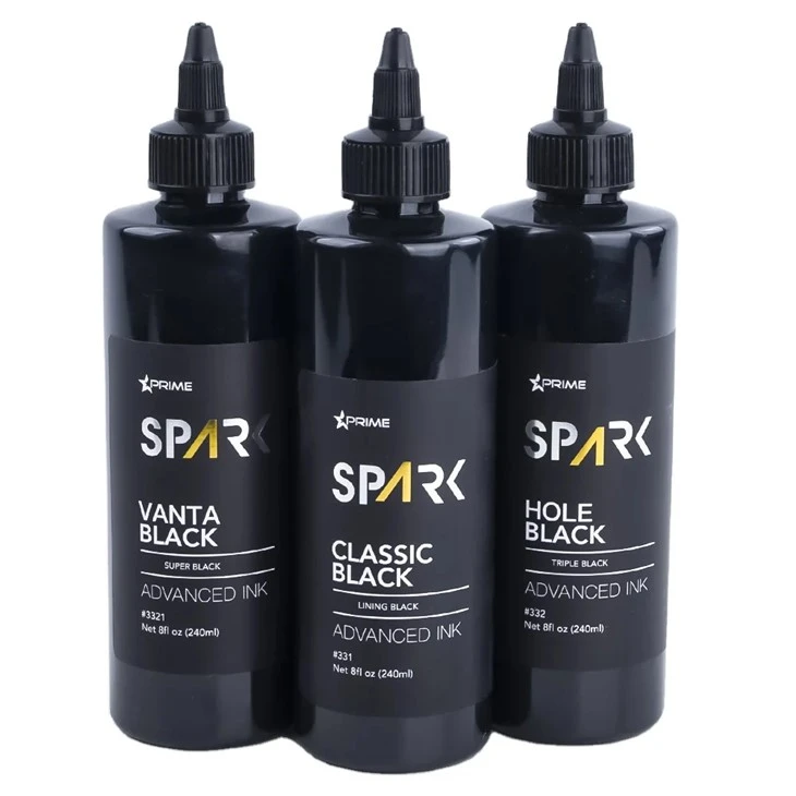 Mực xăm 8 Oz Dòng mực đen siêu đen Vanta Black Spark Mực xăm Bộ mực xăm