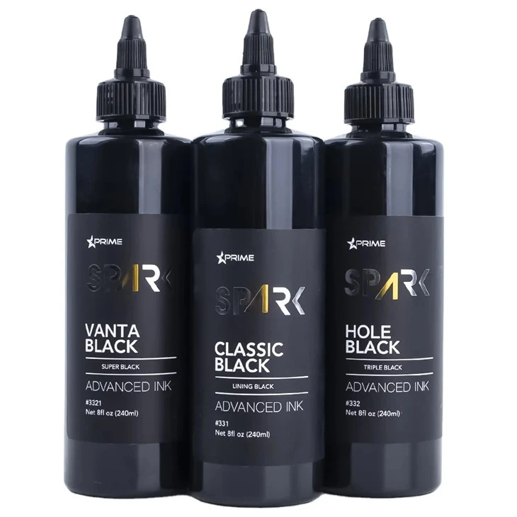 Mực xăm thuần chay 8OZ Dòng mực đen Vanta Black Spark Mực xăm siêu đen Mực xăm với số lượng lớn